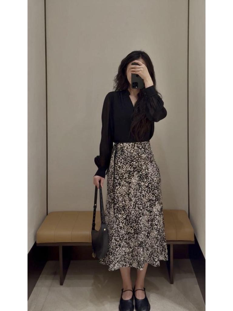 Kiju Summer Floral Print Lace-up High Waist A-line Midi Bodycon Skirt