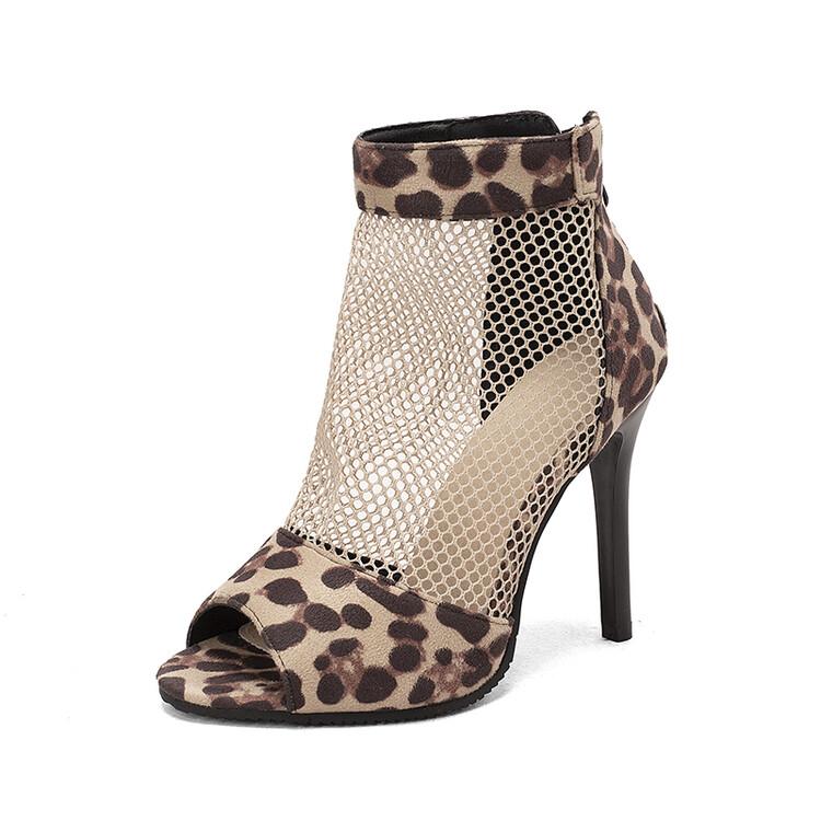 

FOREADA Women Sandals Thin Super High Heels Peep Toe Zipper Sexy Party Summer Shoes Black White Rose-carmine Leopard 33-46 39 коричневый