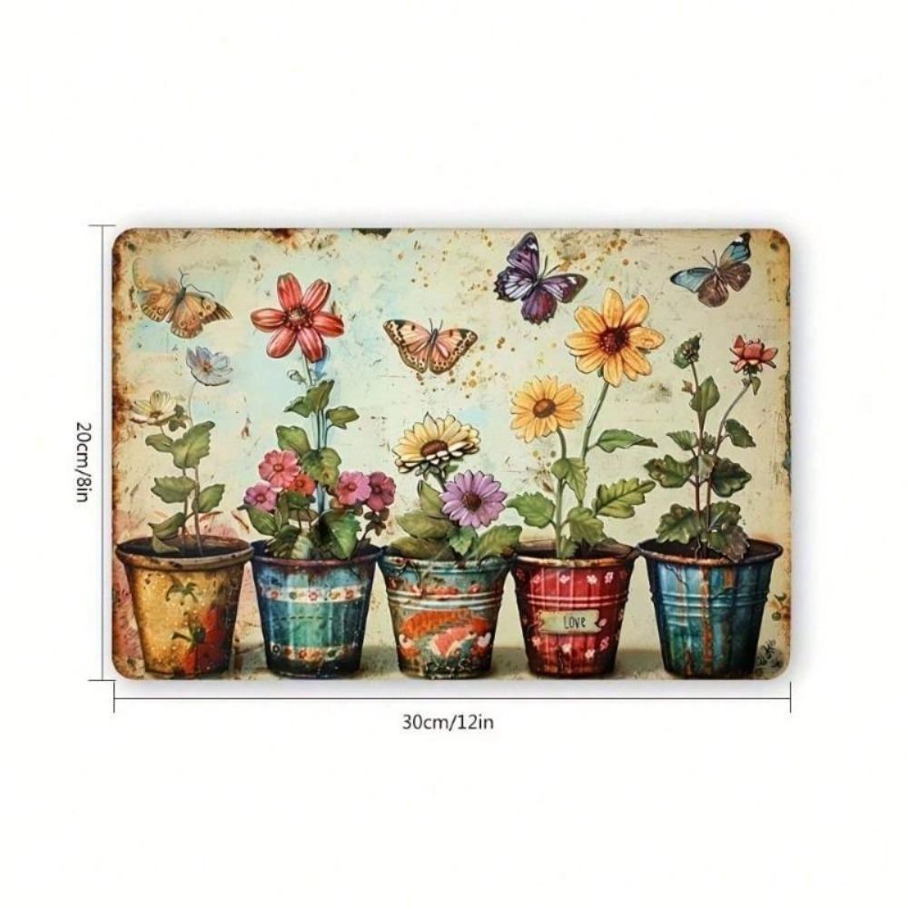 Vintage Floral Butterfly Metal Sign Wall Decor Garden Home Art