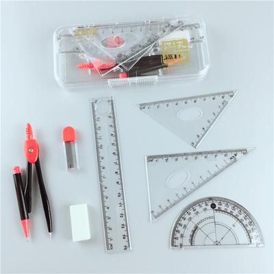 7pcs/set Simple Solid Geometry Protractor Drawing School Eraser Compasses Collection Math Eraser Ruler for Students School Stationery
