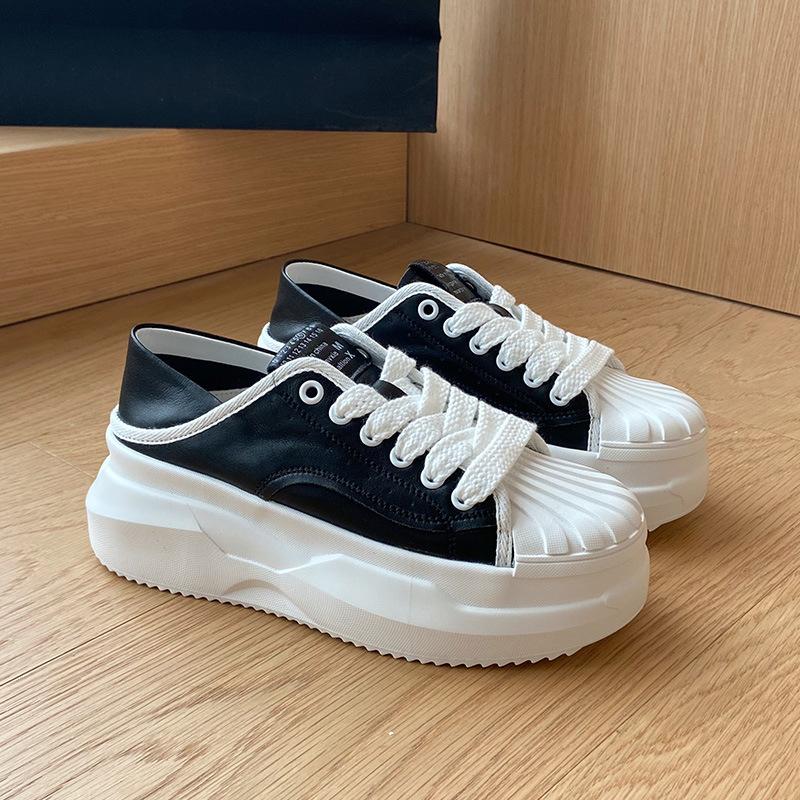 

Кожаные маленькие белые туфли на толстой подошве с открытым носком, женская летняя новая повседневная спортивная обувь, тренд 40 чёрный