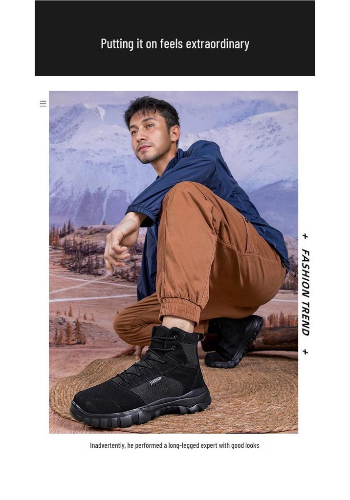 Plus Size Men's High-Top Outdoor Combat Boots - Ultra-Light, Cold Cement Outsole, Autumn/Winter Style