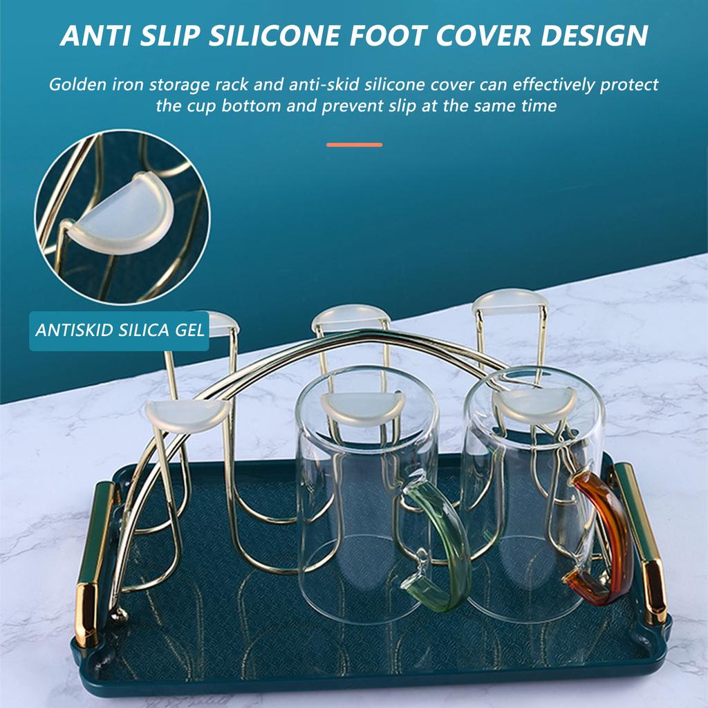 Inverted Glass Mug Hanging Rack With Drain Tray For Home Kitchen Countertop