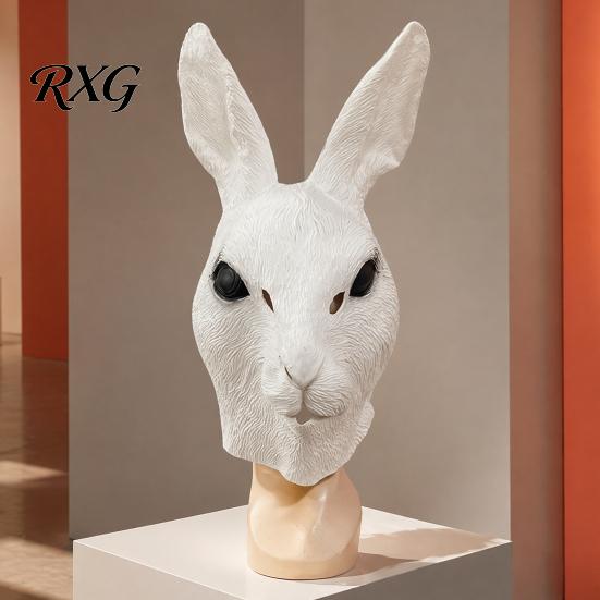 Maschera di Halloween con Visione Illimitata, Testa di Coniglio per Adulti, Cappuccio in Lattice di Coniglio Realistico, Costume Animale Morbido Ecologico, Accessorio per Festa di Carnevale Cosplay