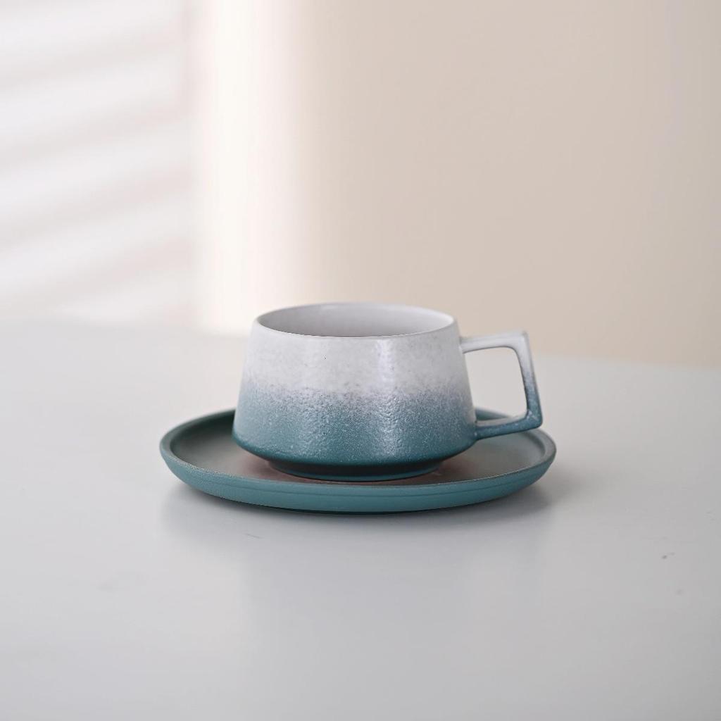 High-End Handmade Blue and Yellow Ceramic Coffee Cup & Saucer Set: Perfect for Housewarming, Weddings, or New Home Gifts