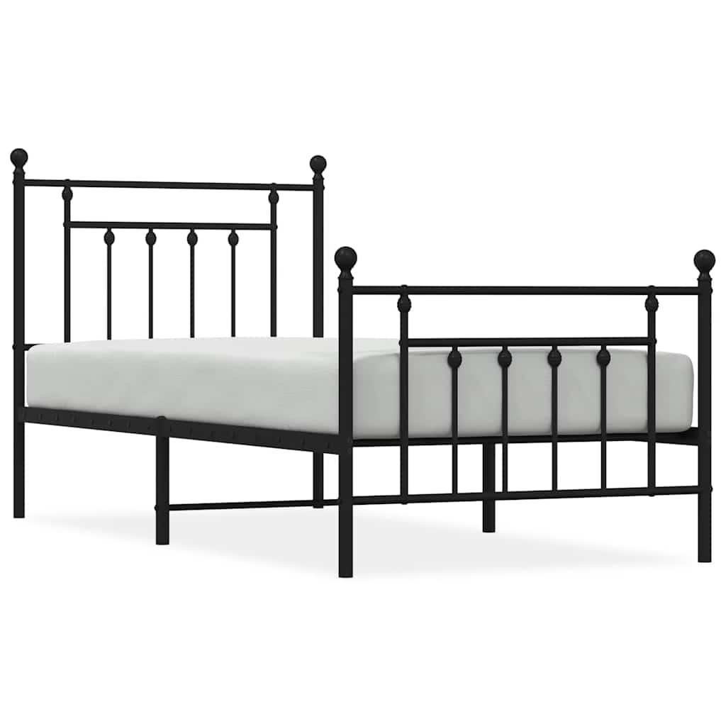 Struttura Letto in Metallo con Testiera e Pediera Nera 90 x 190 cm