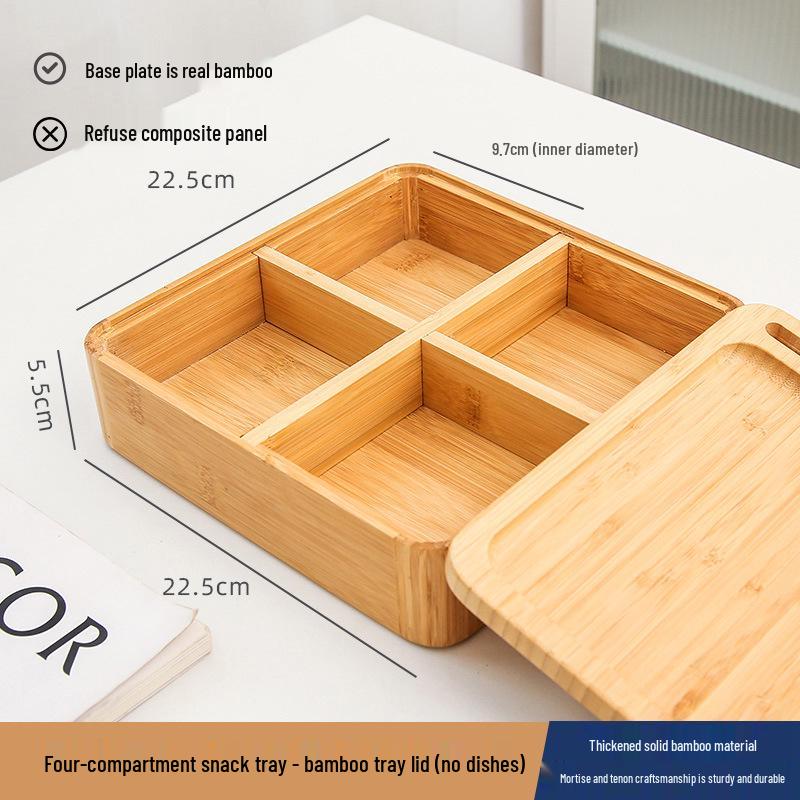 

Японская бамбуковая и деревянная коробка для закусок - тарелка с 4 отделениями для выпечки, орехов, семечек и сухофруктов