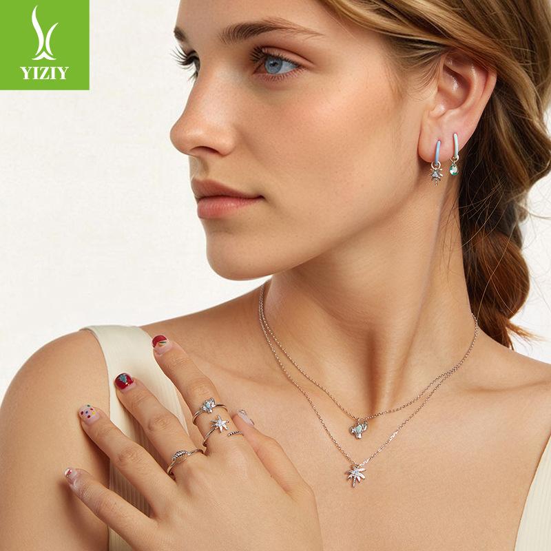 Summer Water Drop Ear Buckle Woman, Romantic Beach Vacation Wind S925 Silver Stud Earrings Cross-Border Models