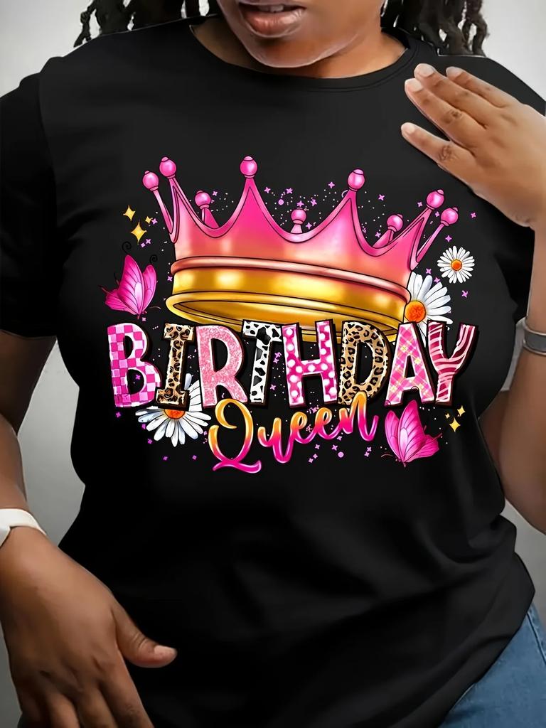 Camiseta de Manga Corta Casual con Cuello Redondo Estampado de Cumpleaños para Mujer Primavera y Verano