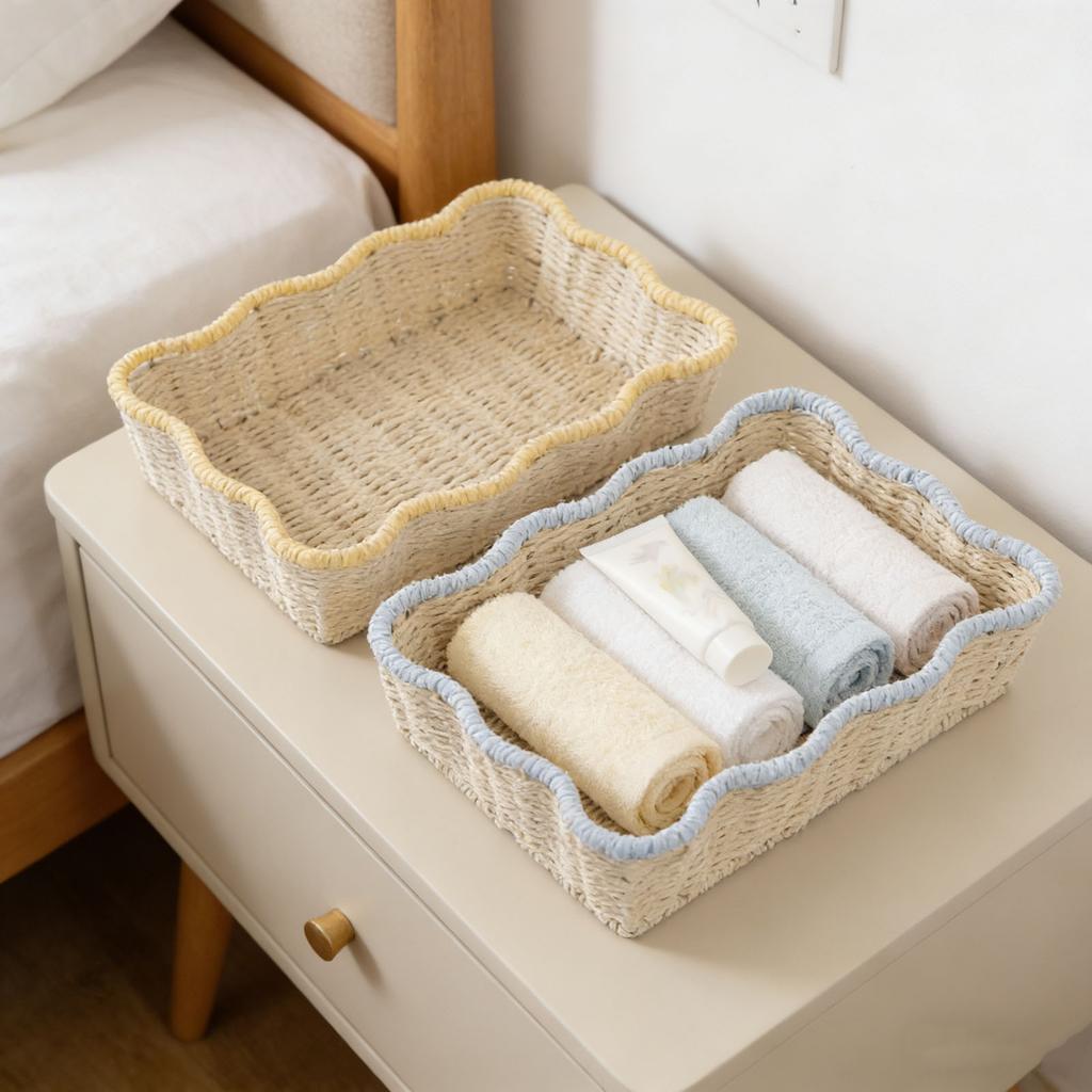 Handmade Woven Paper Rope Storage Basket, Imitation Rattan Household Storage Basket
