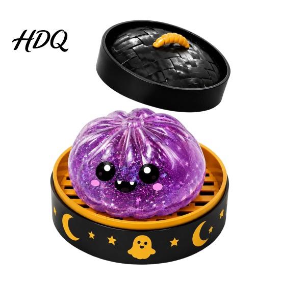 Stress Relieving Toy 1/5Pcs Halloween Dumpling Squeeze with Steamer Pumpkin Eyeball Ghost Fidget Sensory Toys Skull for Relieve Stress Holiday Party