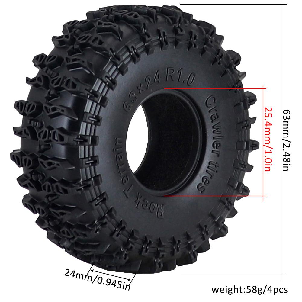 1.0inch Tires 63x24mm 1/24 Rc Crawler Truck Car Parts For Axial Scx24 Axi00001 Axi00002 Gladiator 1/18 Traxxas Trx4m Fms Fcx24