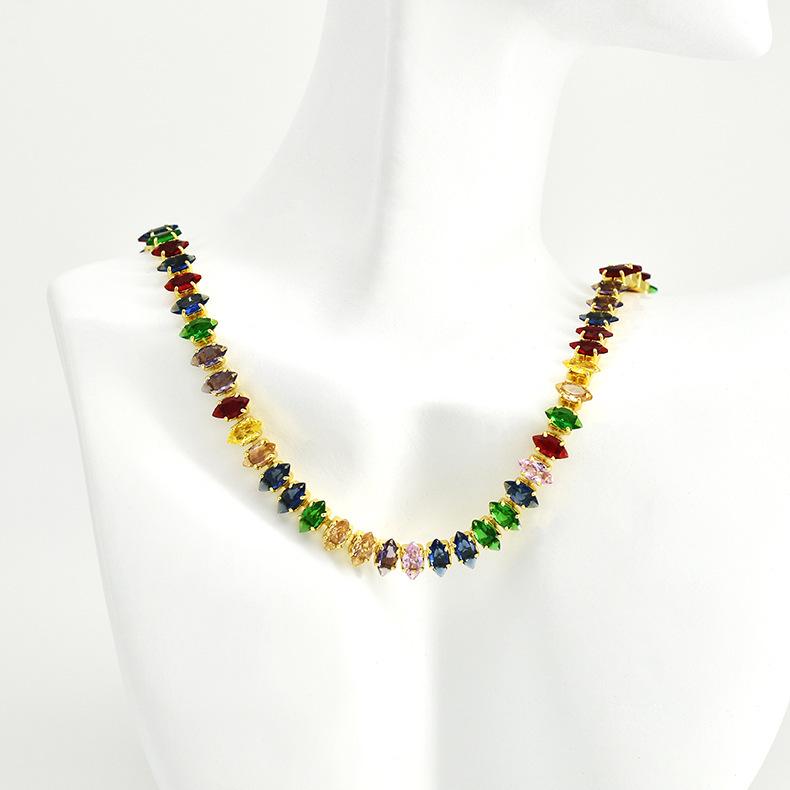 Damen Bunte Zirkon Schlüsselbeinkette - Super glänzend, vielseitiger Modeschmuck