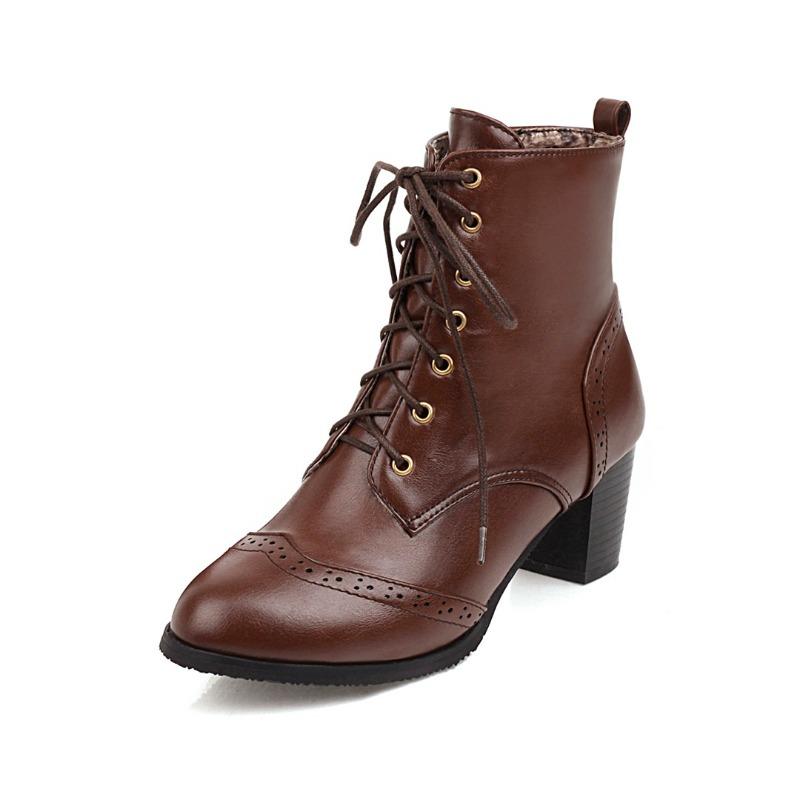 Stivali da Donna Autunno Inverno Tacco Grosso Stringati Stivali Martin Stivali Nudi Stivali Corti con Tacco Alto Donna W
