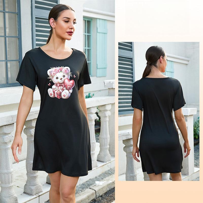 Women's Short Sleeve Loose Nightgown Multi-Pattern T-Shirt Style Loungewear 927 Casual Comfortable Sleepwear with Diverse Print Choices