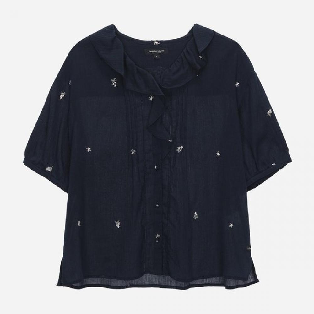 Thursday Island Women Flower Embroidery Ruffle Collar Blouse T264mbl238w