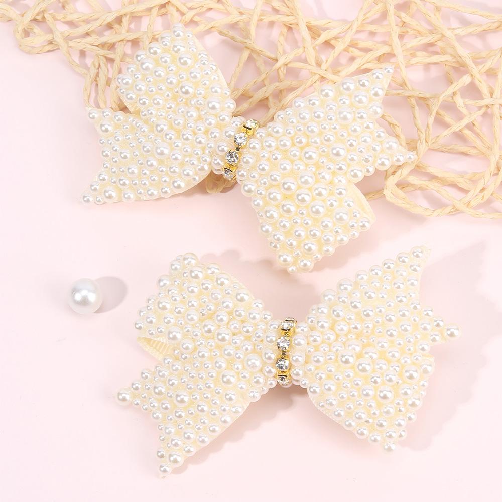 2Pcs Popular Pearls Bow Hair Clips Korean Style Hairpins Elegant Sweet Rhinestone Barrette For Girls Kids Headdress Accessories