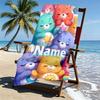 Custom Name Personalized Care Bears Print Beach Towel, for Trip Camping Beach Party Home Decor, Birthday Gift for Family & Friends