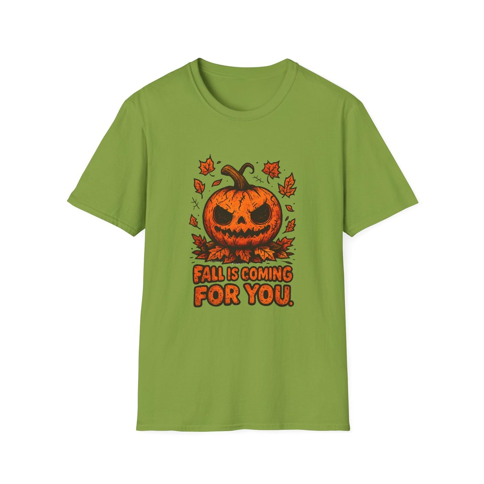 Unisex Softstyle T-Shirt Mens Womens Tees Top Haunted Pumpkin Autumn Leaves Slouchy Halloween Fall S