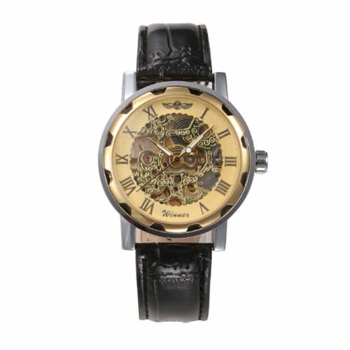 

WINNER Men s Mechanical Watch, Hand-Wound, Skeleton Watch, Gold and Black