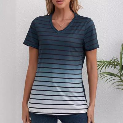 Summer Women's Striped Printed Short Sleeved Casual V-neck T-shirt Pullover Top