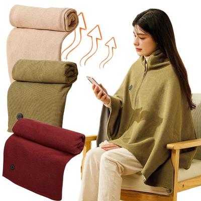 Wearable Electric Heated Blanket 3 Heating Levels Zipper Closure Body Warmer Wrap Quickly Heating Adjustment USB Heated Shawl
