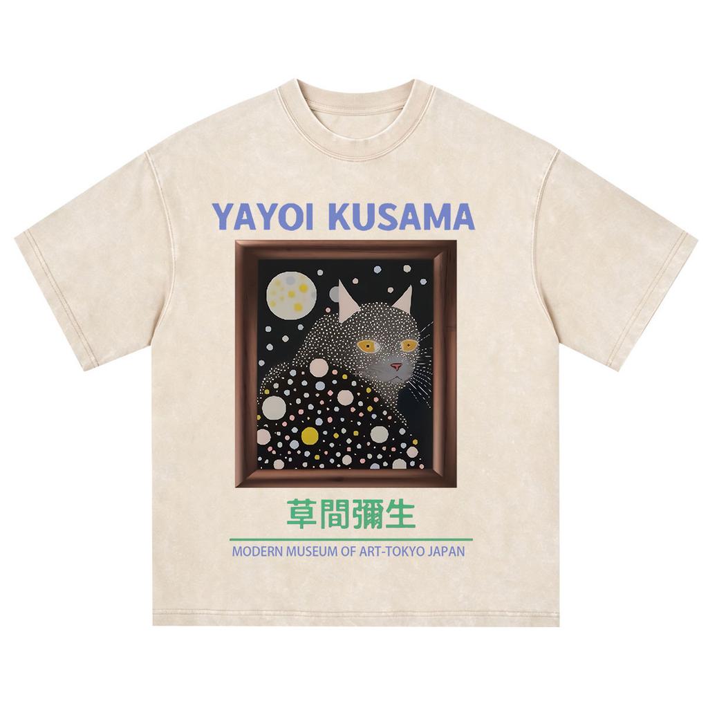 Japanese Artist Yayoi Kusama Pumpkin Eyes Art Show Vintage Washed T Shirt Unisex Unisex Clothing High Quality Short Sleeve Tshirt