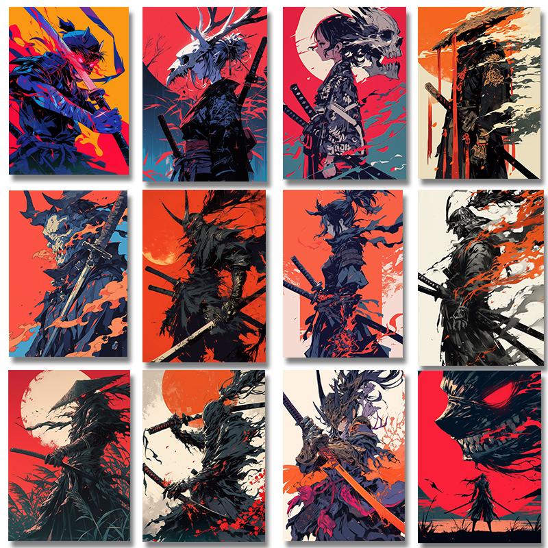Classic Retro Japan Anime Game Samurai Posters Prints Pictures Portrait Bushido Canvas Painting Wall Art Living Room Home Decor