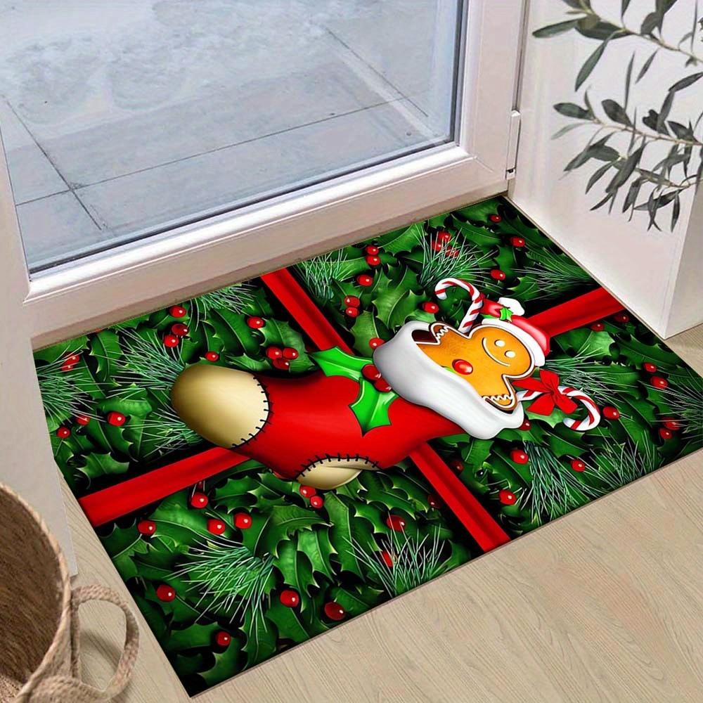 

1pc Christmas Themed Rug, Christmas Stockings and Gingerbread Men Print, Bedside Carpet, Non slip Laundry Room Mat, Machine Washable Water A 60cm by 90cm