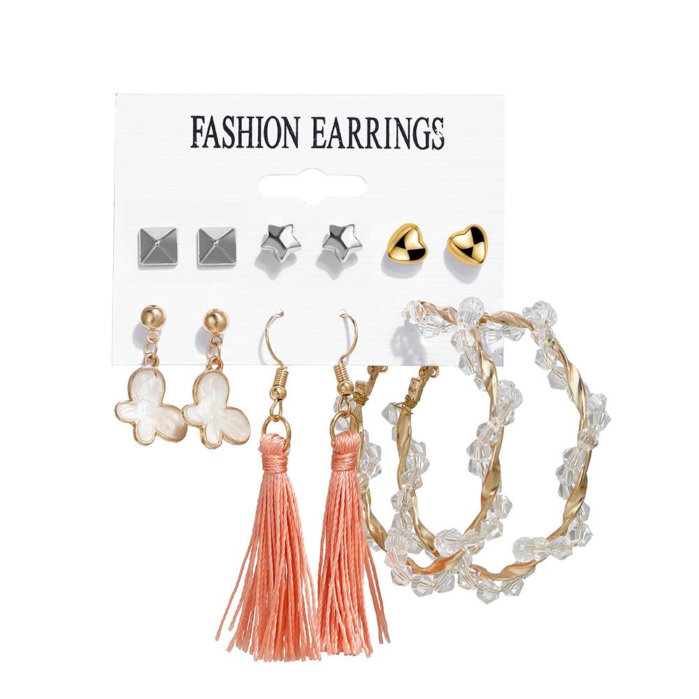 IF ME Retro Butterfly Tassel Pearl Earrings Set Elegant Gold Earring Women Fashion Jewelry Accessories