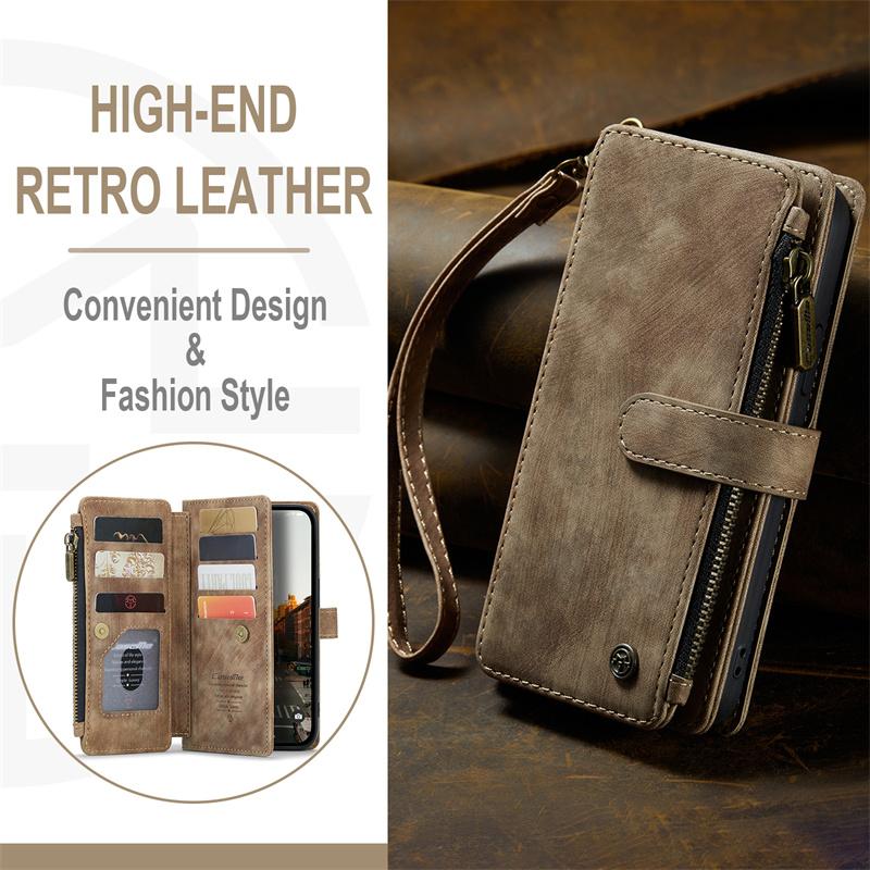 CaseMe Flip Leather Phone Case For iPhone 11 12 13 14 15 Pro Max XS XR X SE 2022 8 7 Samsung S23 Plus S22 S21 FE S20 Note 20 Zipper Wallet Card Cover
