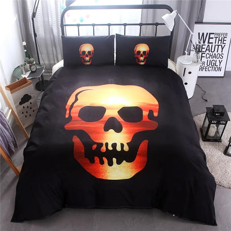 Comforter 100% Polyester S 3Pcs Halloween Gift Bones Bedding Set Black Horror Mischief Halloween Skull Bed Comforter