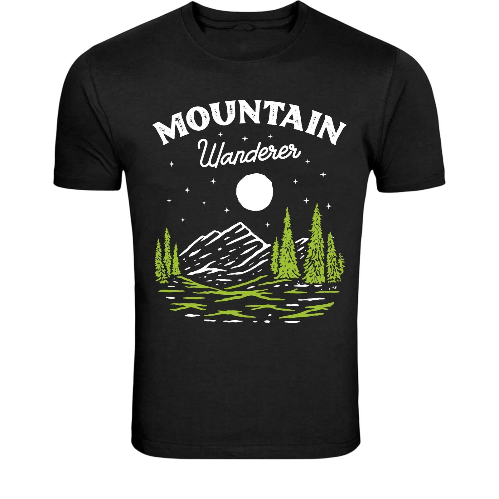Mountain Wanderer Night Sky T-Shirt - Hiking Nature Adventure M