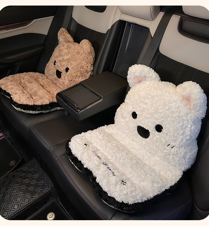 Car Seat Cushion Winter Integrated Warm Cartoon Seat Cushion Car Lumbar Support Neck Pillow Waist Rest Cute Plush Dog Backrest