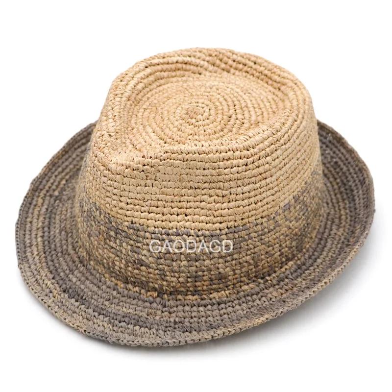 

New Natural Raffia Jazz Sun Hats Men and Women s Summer Manual Woven Straw Hat Fashion Sun Protection Sunshade Beach Hat Panama 56-58CM серый