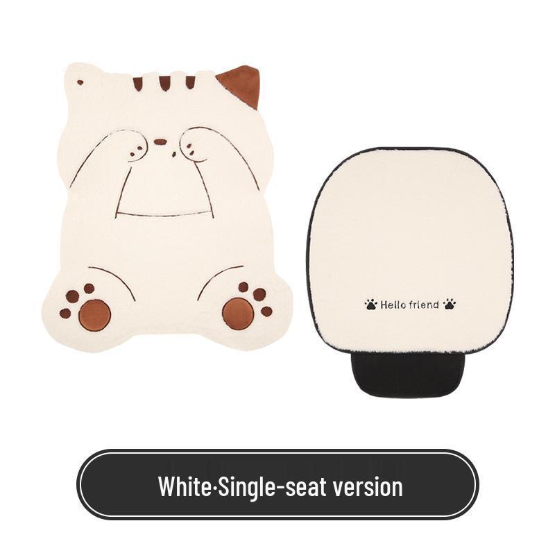 Universal Shy Cat Plush Winter Car Seat Cushion - Non-Shedding, Cartoon Design for Five Seats