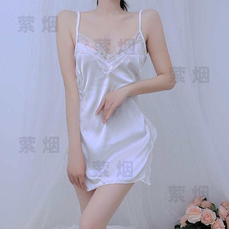 Sex underwear bed sexy temptation suspender skirt side strap satin hollow small chest nightdress