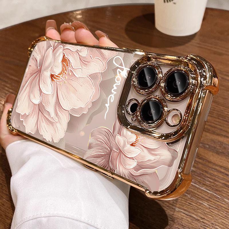 Phone Case For Samsung Galaxy S26 S25 FE Edge S24 Ultra Plus A57 A37 A36 A26 A55 A16 A15 A53 A52 A07 5G Flower Airbag TPU Shell