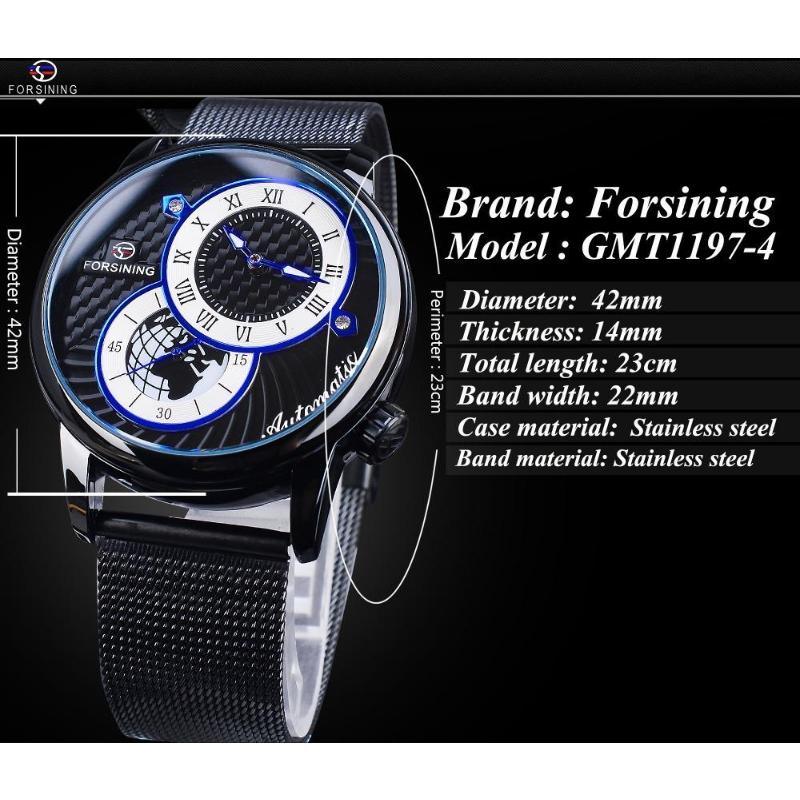 FORSINING Automatic Mechanical Wristwatch Military Sport Male Clock Luxury Golden Case Creative Dial Men Stainless Steel Mesh Strap Watch
