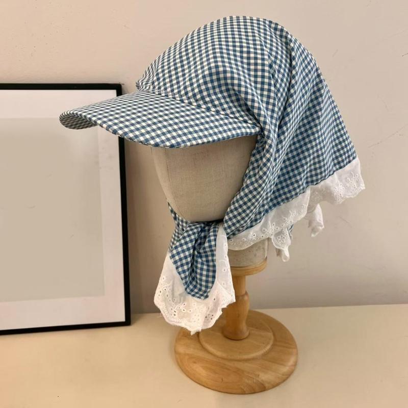 Fashionable Checkered Head Wrap Hat Comfortable and Multiuse Sunproof Headover Hat for Women Teens Comfortable Headwear