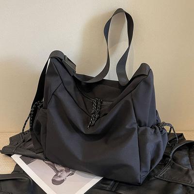 Lazy Wind Casual Large Capacity Simple Solid Color Shoulder Tote Bag Student Class Commute Travel Light Messenger Bag
