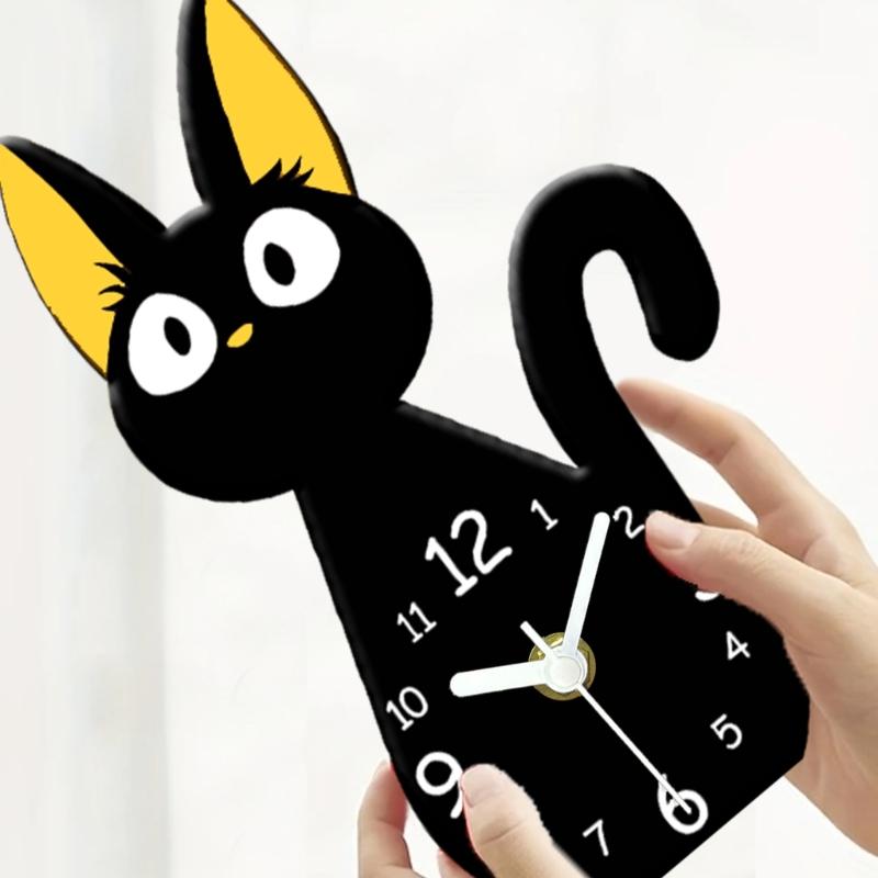 Cartoon Black Cats Desk Clock With Quiet Movement For Kids Room Decors And Modern Homes Office Acrylic Design Wall Clock
