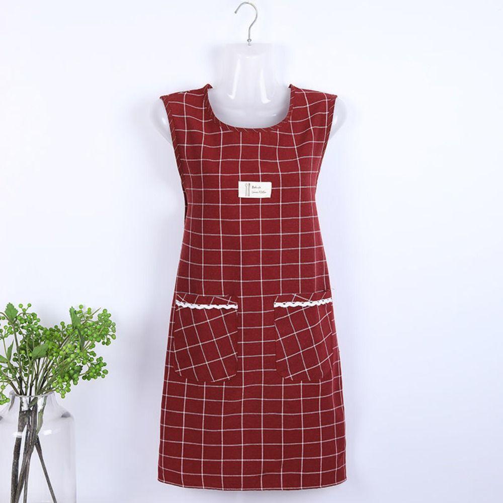 Large Pocket Cooking Apron Cotton Overalls Chef Aprons Household Sleeveless Apron  Home Cooking