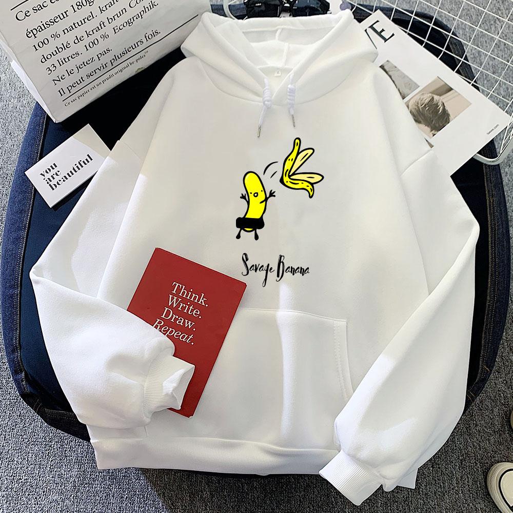 Naked Banana Fun Print Anime Hoodies Round Neck Long Sleeve Women Trendy High Street Original Design Sense Couples Sweatshirts