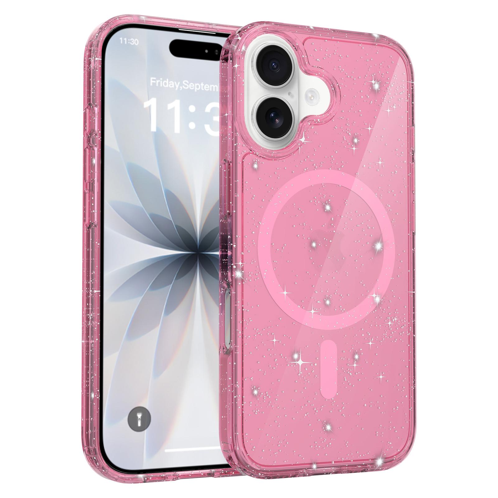 

Розкішний блискучий магнітний чохол для Magsafe iPhone 17 Pro Max Air iPhone17 Mag Safe Прозорий Жорсткий Блискучий Іскристий Переливний Чохол для Телефона Аксесуари iPhone 17 рожевий