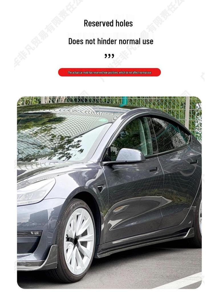 Tesla Model 3 V Style Carbon Fiber Front Lip & Side Skirts Kit