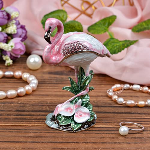 FJ FENGZHIJIE Flamingo Decorative Goreng Enamel Crystal Bird Trinket Box Jewelry Box Flamingo Gift