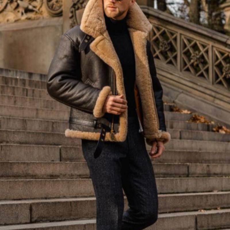 Winter Fellgefütterte Verdickte Kunstlederjacke für Herren