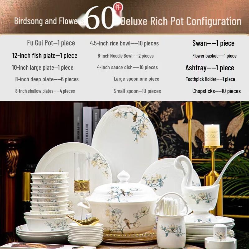 Lin Pan Birds & Flowers 60-Piece Dinnerware Set