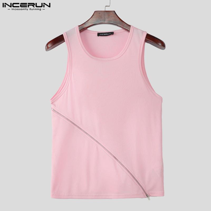 INCERUN Men O Neck Sleeveless Zip-up Casual Sport Slim Tank Tops Undershirts